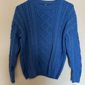 Cable Knit Crewneck Sweater - Blue